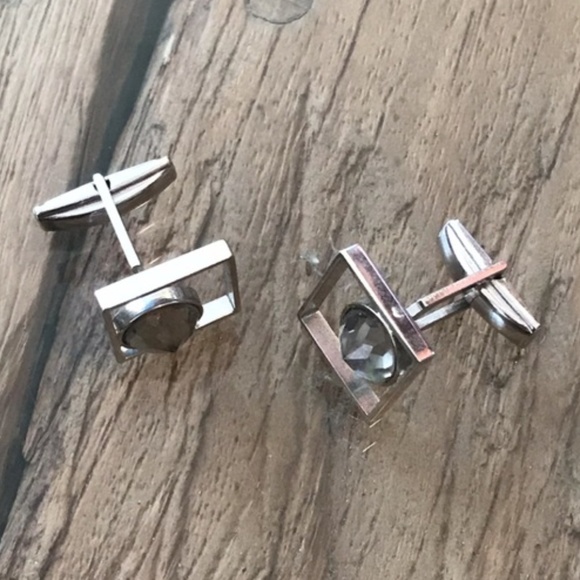 Vintage Crystal MidCentury Modern Silver Cufflinks - Picture 2 of 8